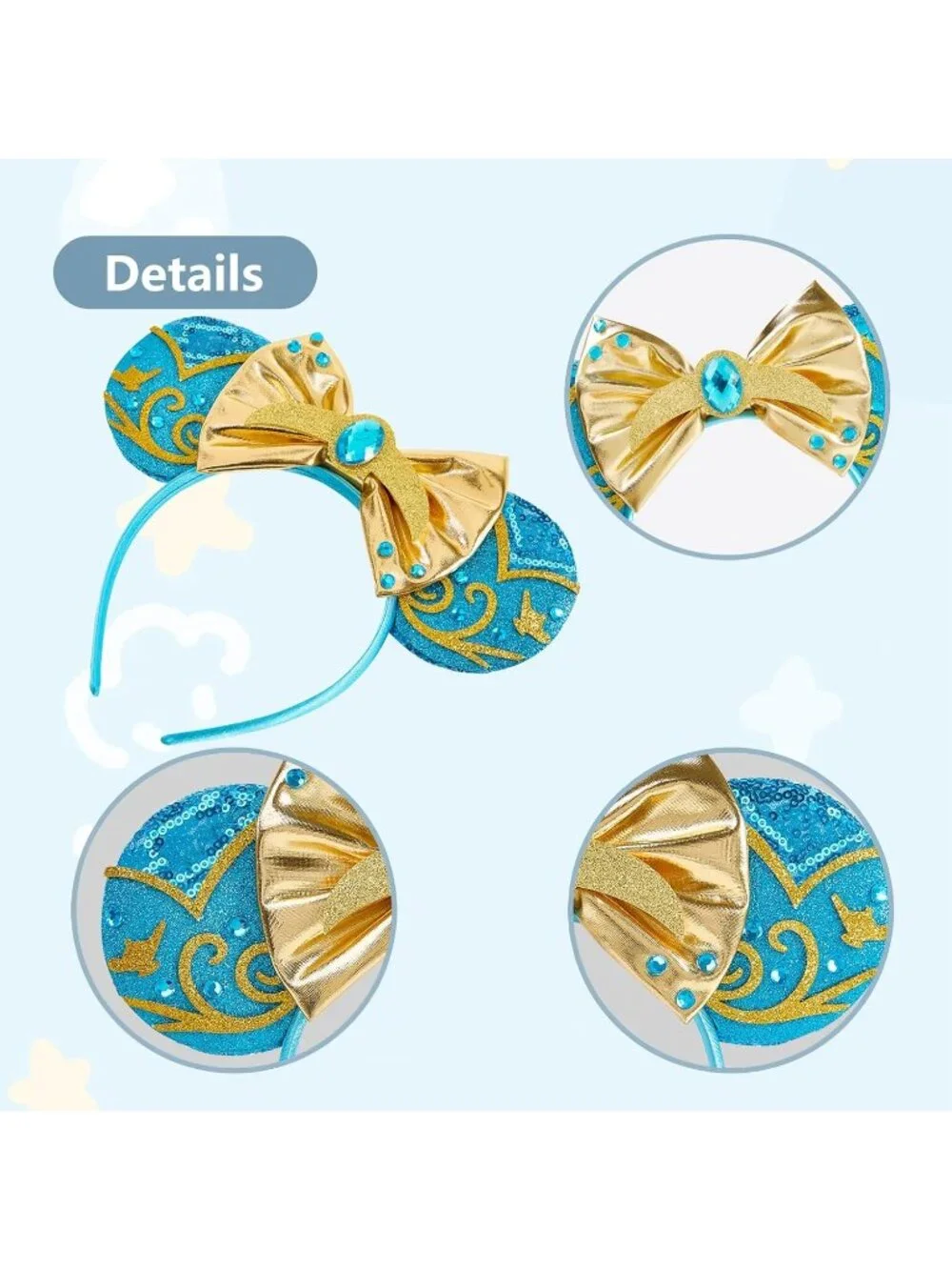 Women Jasmine Princess Sequin Halloween Mickey Mouse Headband for Cosplay